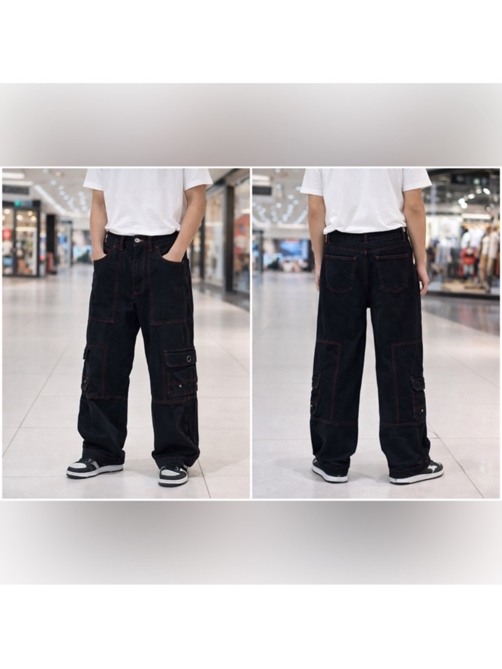 Hot Topic Black & Red Stitch Chain Carpenter Pants